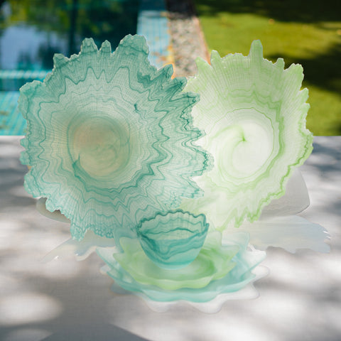 Sculpture Teal Glass Serving Bowl