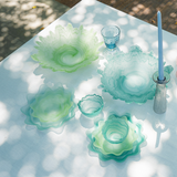 Sculpture Teal Glass Serving Bowl