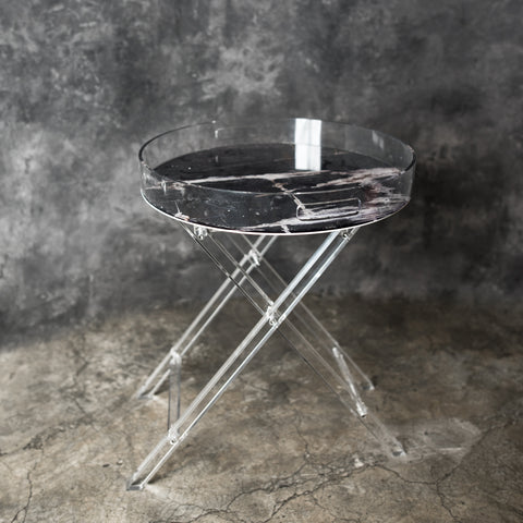 Acrylic  Petrified Wood Look Round Tray Tables