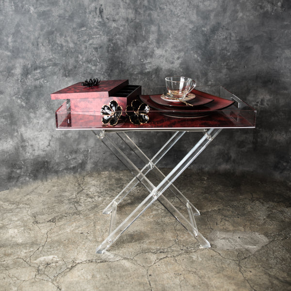 Acrylic  Red Ikat Tray Tables