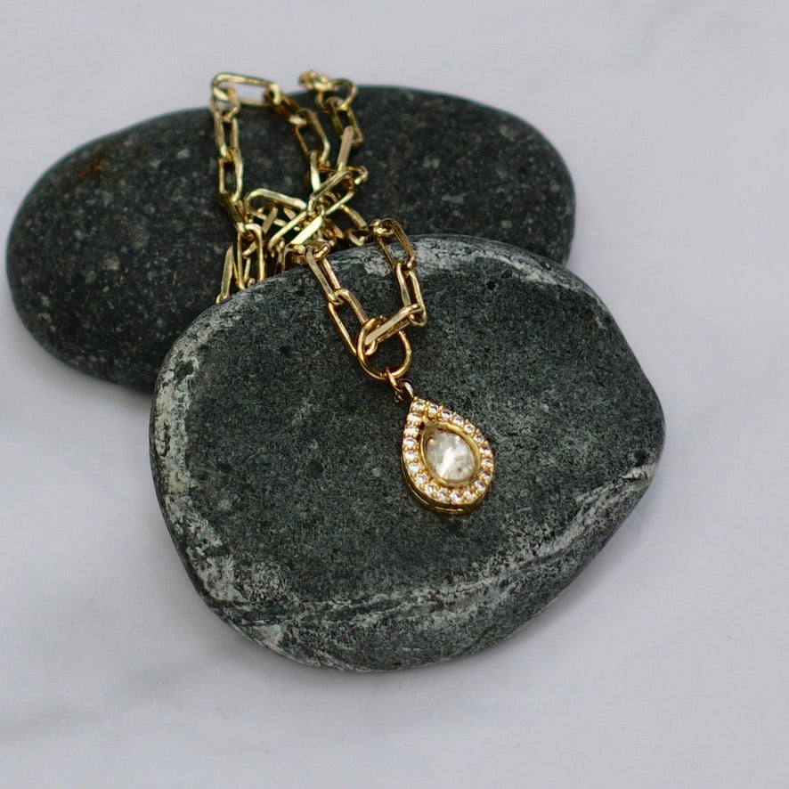 Uncut Polki Kundan Faux Diamond Pendant