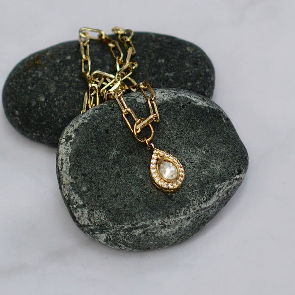 Uncut Polki Kundan Faux Diamond Pendant