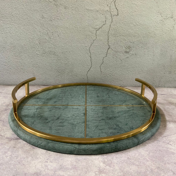 Aries Faux Shagreen Round Grey Green  Tray