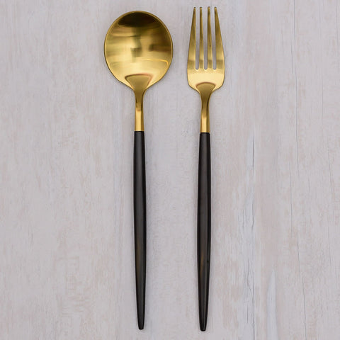 Kontempo Black & Gold Dessert Fork and Spoon set