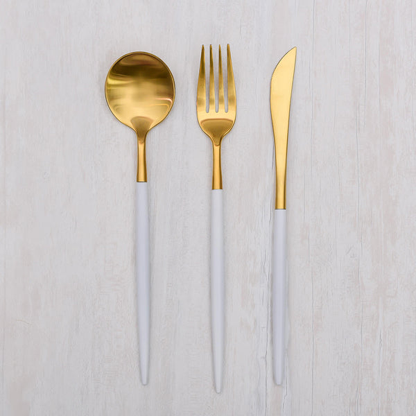 Kontempo White & Gold Dinner 3 pc Set (Fork/Spoon/Knife )
