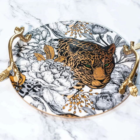 Leopard Serving Tray with Gold Leaf Handles