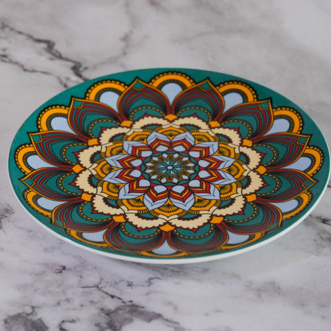 Emerald Green  Bohemian Mandala Ceramic Plates