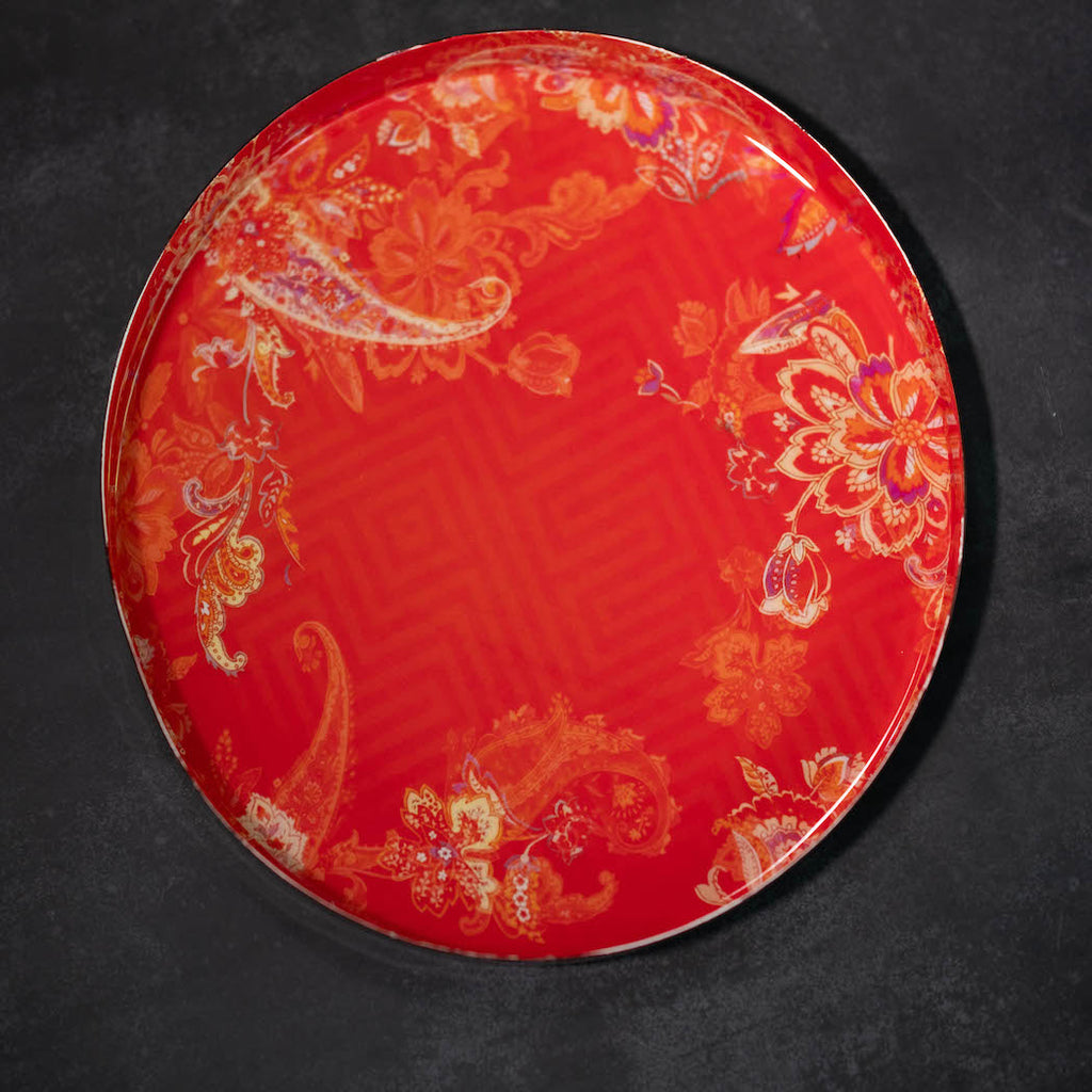 Red Paisley Blossom Serving Tray