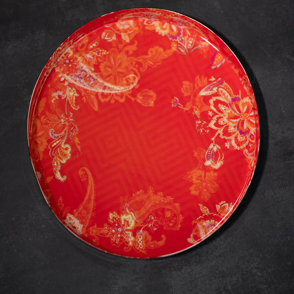 Red Paisley Blossom Serving Tray