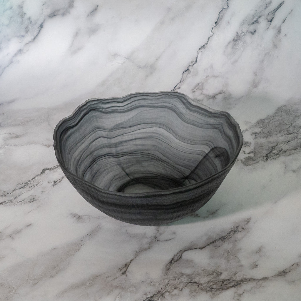 Sculpture Black Glass Serving Bowl