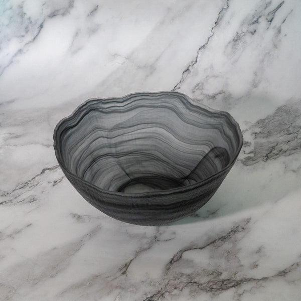 Sculpture Black Glass Serving Bowl