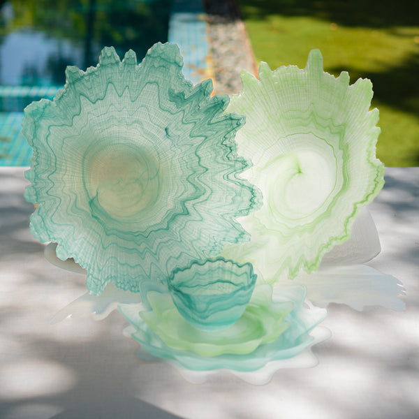Sculpture Teal Glass Serving Bowl
