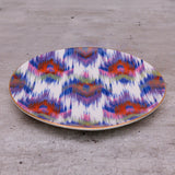 unique ceramic , porcelein side plates, dessert plates, canape plates, blue vibrant ikat design