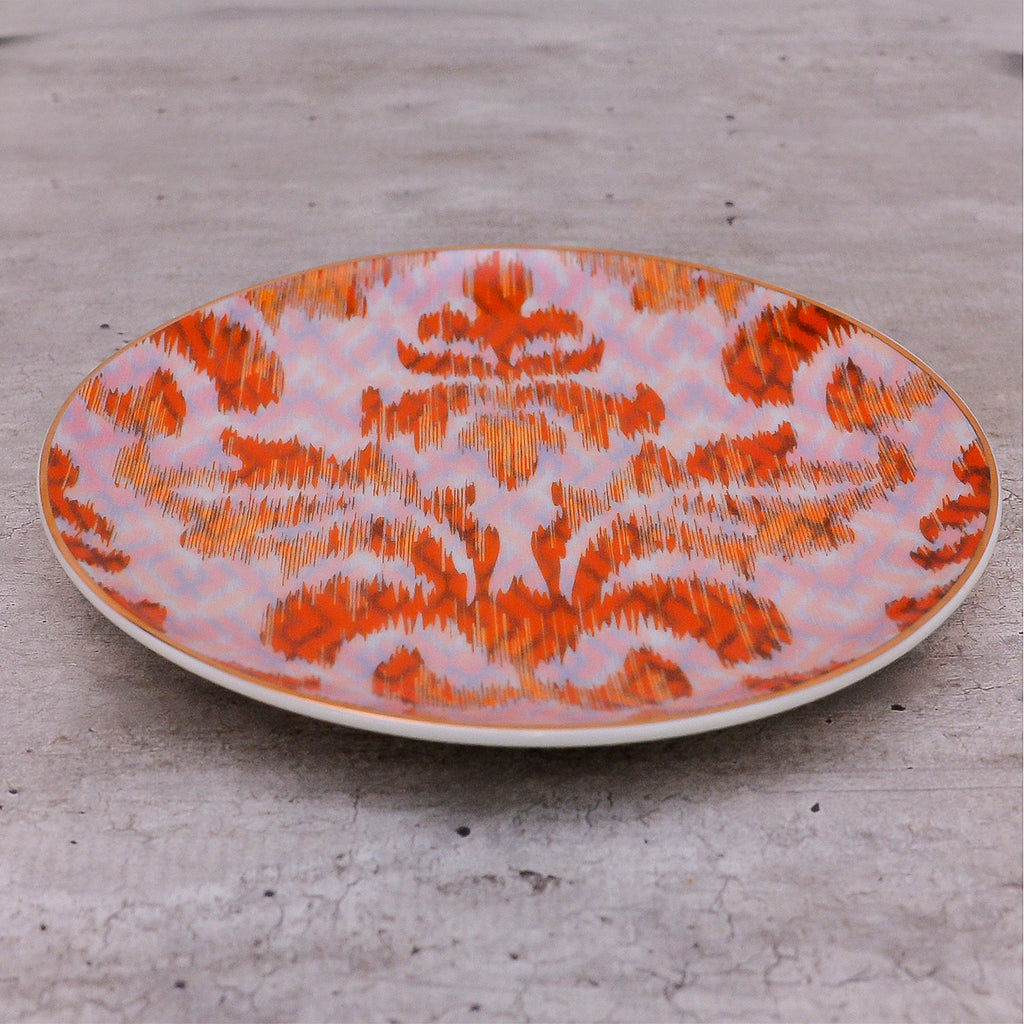 ceramic plates, floral ikat print , floral dinnerware, artisan plate