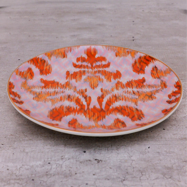 ceramic plates, floral ikat print , floral dinnerware, artisan plate