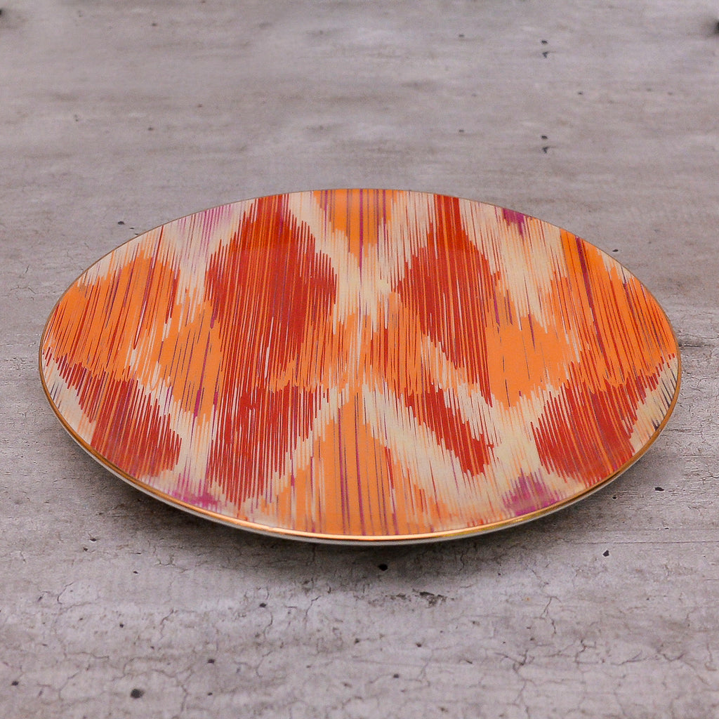 multicolor plates, ikat weave insipred, ikat dessert plates,ikat petals,