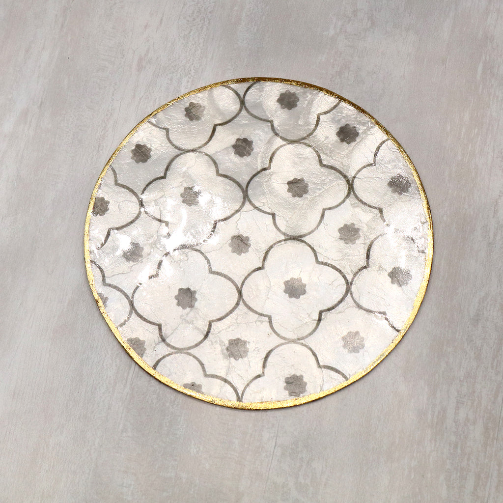 shell capiz, material, white, gold trimming, round, table mat, tablemat, placemat, dining mat, singapore, tye tye, easy to clean, 