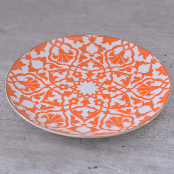 ceramic, side plate, cake plate, cheese plate, orange, oriental, turkish, white, middle eastern design, flower, tye tye, singapore