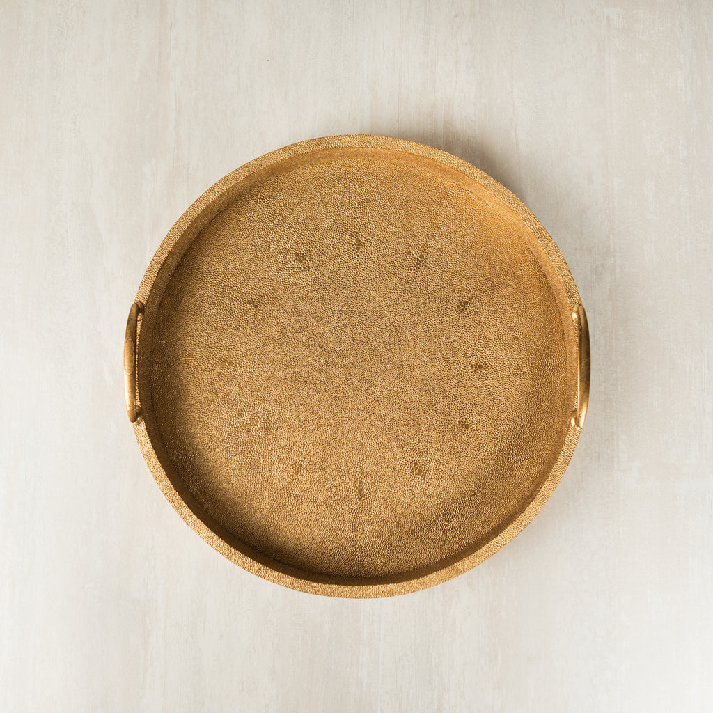 Cleo  Faux Shagreen Round Gold Tray  (S)