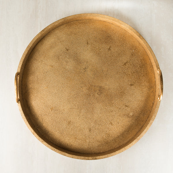 Cleo  Faux Shagreen Round Gold Tray  (L)