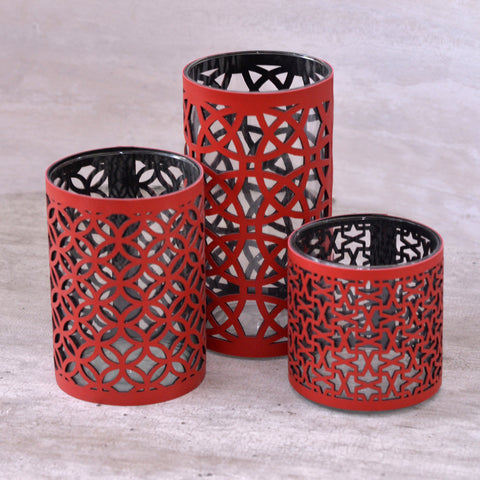 Candle holder Glass Red Set