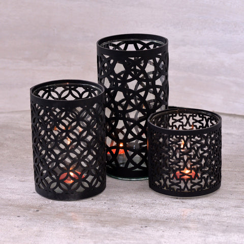 Candle holder Glass Black Set