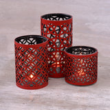 Candle holder Glass Red Set