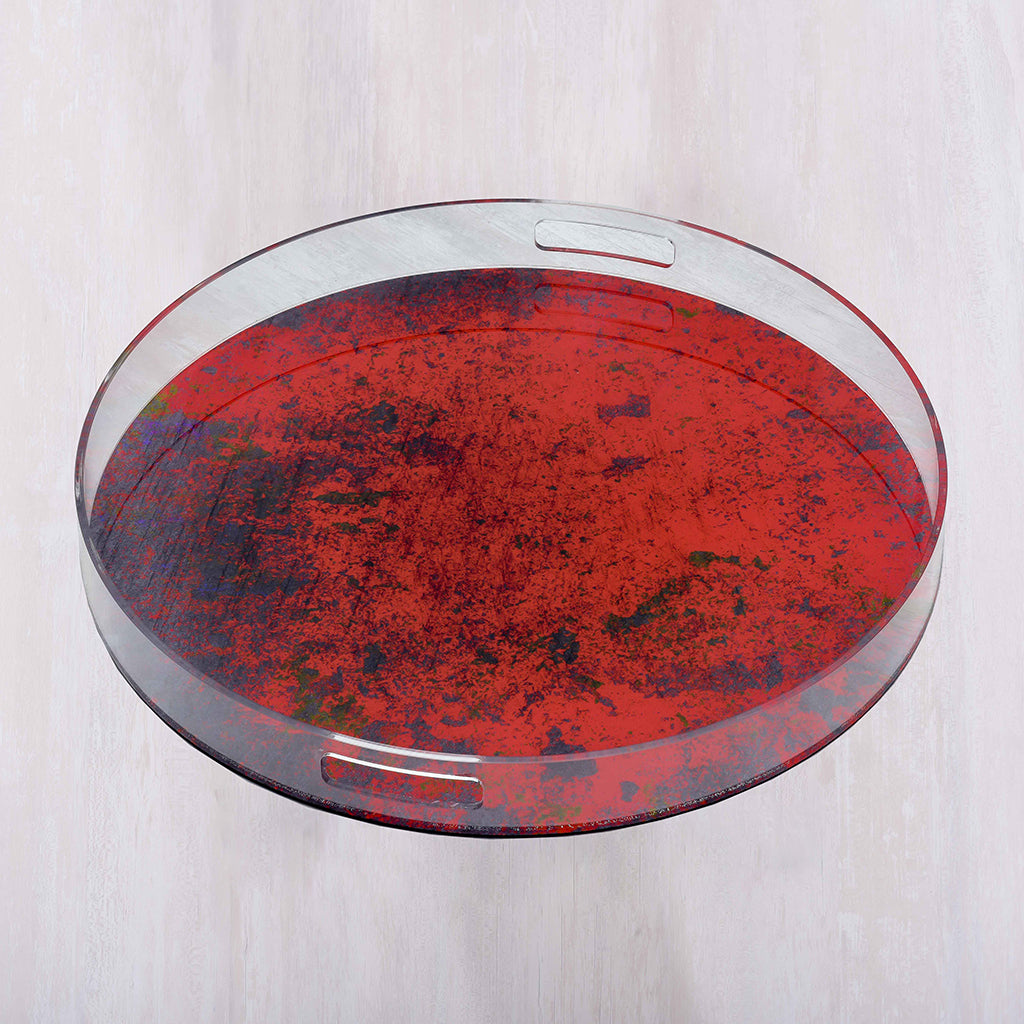 Acrylic Round Red Abstract Large Tray