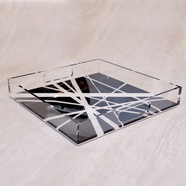Acrylic Black and White Minimalistik Square Tray (S)