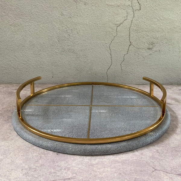 Aries Faux Shagreen Round Grey  Tray