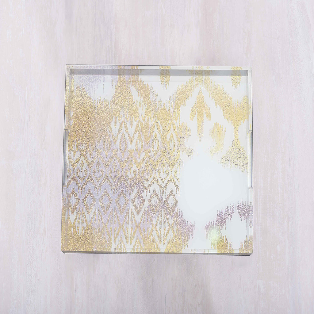 Ikat White and Gold Square Small Tray