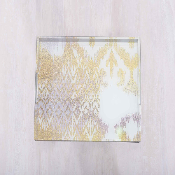 Ikat White and Gold Square Small Tray