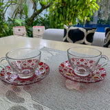 Handcut Glass Teaset   Set of 2 Red