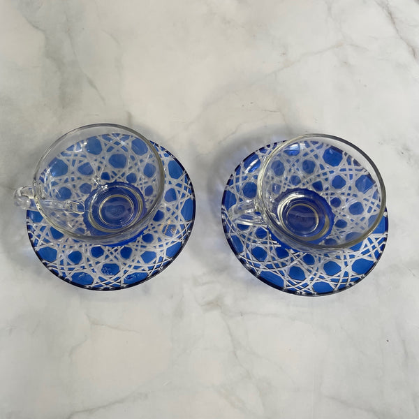 Handcut Glass Teaset Set of 2 Blue