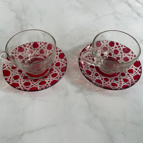 Handcut Glass Teaset   Set of 2 Red
