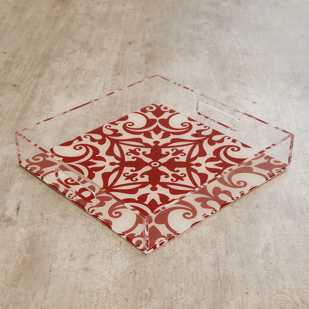 Acrylic Chinoiserie Print Square Tray (S)