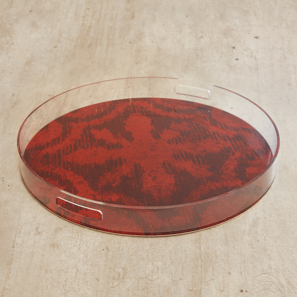 Acrylic  Red Ikat  Round Tray Tables