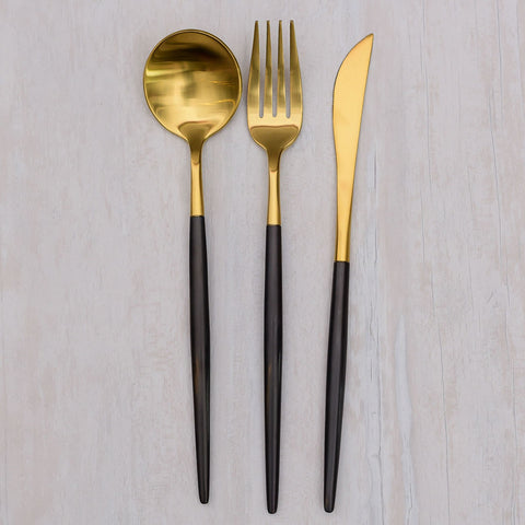 Kontempo Black & Gold Dinner 3 pc Set (Dinner Fork/Spoon/Knife)
