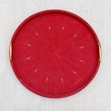 Faux Shagreen Round with Brass Handle Red Large