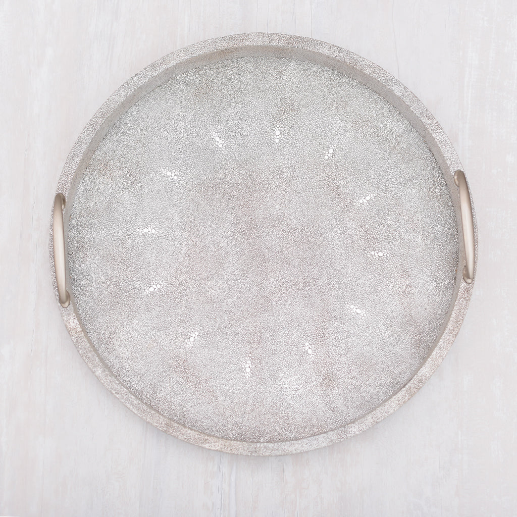 Cleo  Faux Shagreen Round Silver Tray  (S)