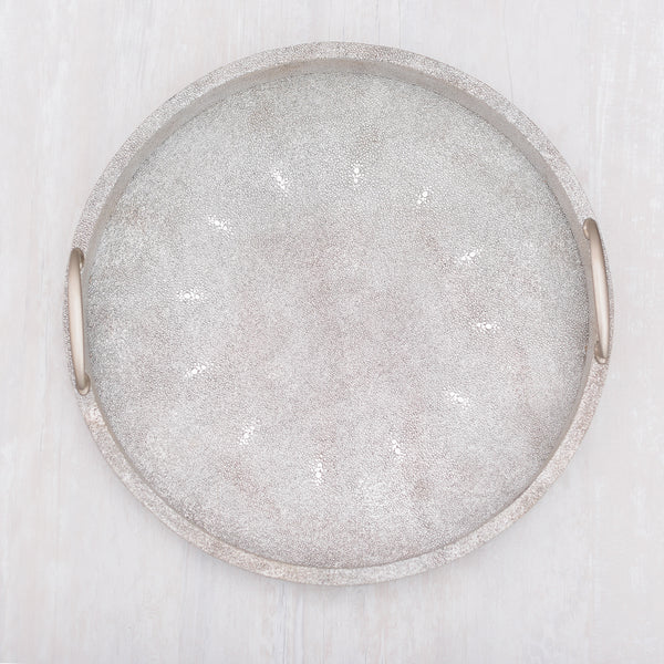Cleo  Faux Shagreen Round Silver Tray  (M)