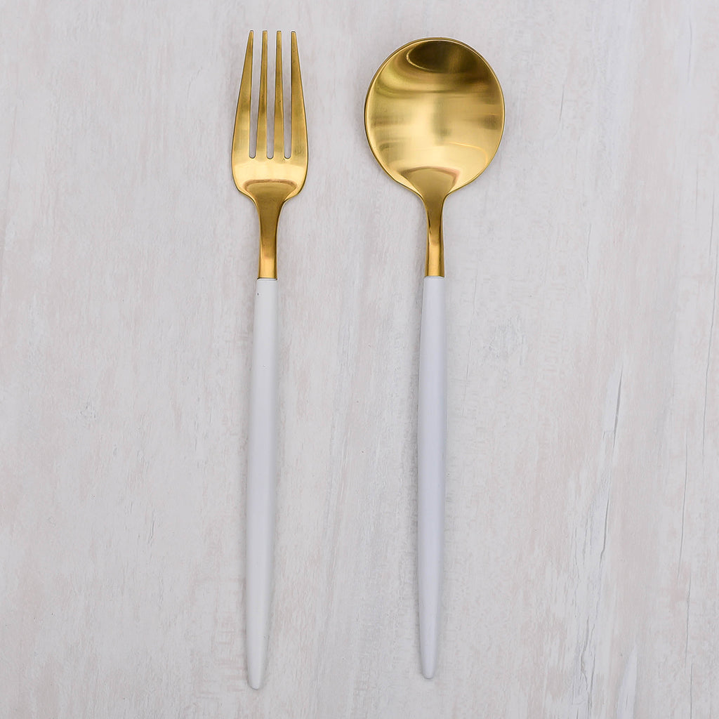 Kontempo White & Gold Dessert Spoon and Fork Set
